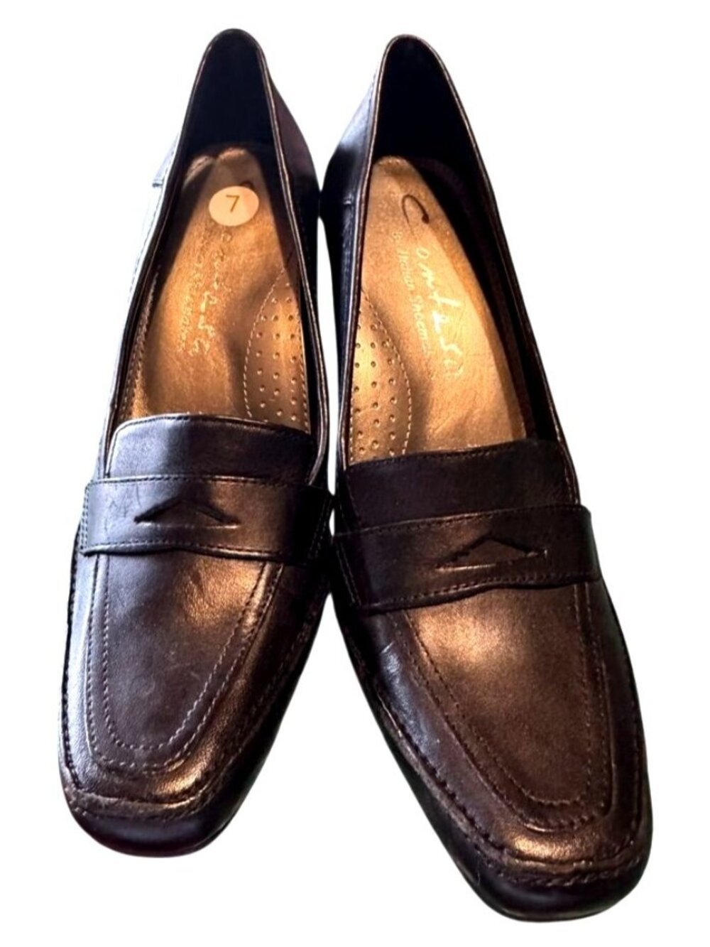 Comfort Plus By Predictions Black Leather Square Toe High Heel Loafers Size 7